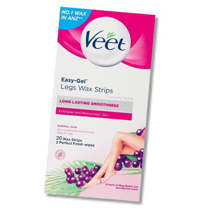 6x Veet Easy Gel Legs and Body Wax Strips Shea Butter and Acai Berries 20 Pack EXPIRY 12/2025