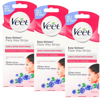 3x Veet Easy Gelwax Face Wax Strips Precision 20 pack EXP 09/2025