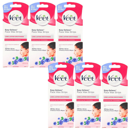 6x Veet Easy Gelwax Face Wax Strips Precision 20 pack EXP 09/2025