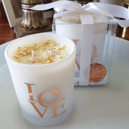 Rosy Gold Double Scented Candles Large Frosted Satin LOVE - Lychee & Peony
