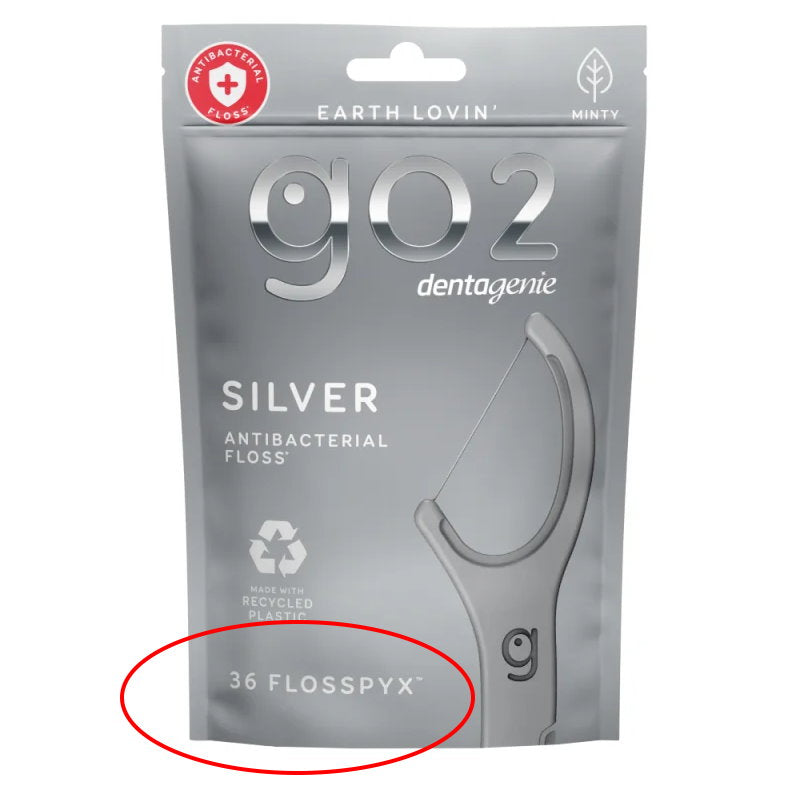 Go2 Dentagenie Floss Picks Silver Anti-Bac Mint 36pack