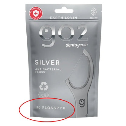 Go2 Dentagenie Floss Picks Silver Anti-Bac Mint 36pack