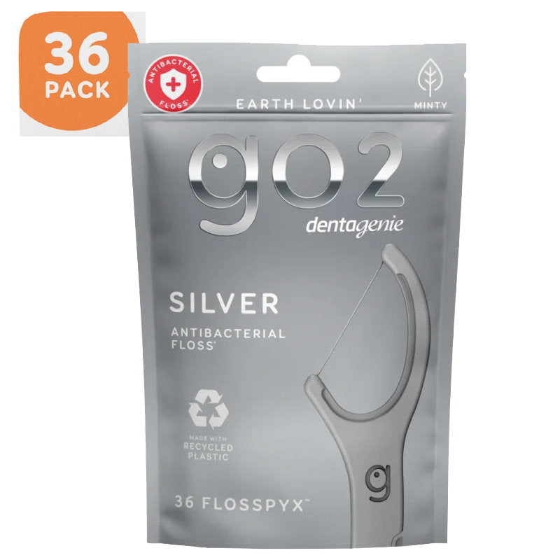 Go2 Dentagenie Floss Picks Silver Anti-Bac Mint 36pack