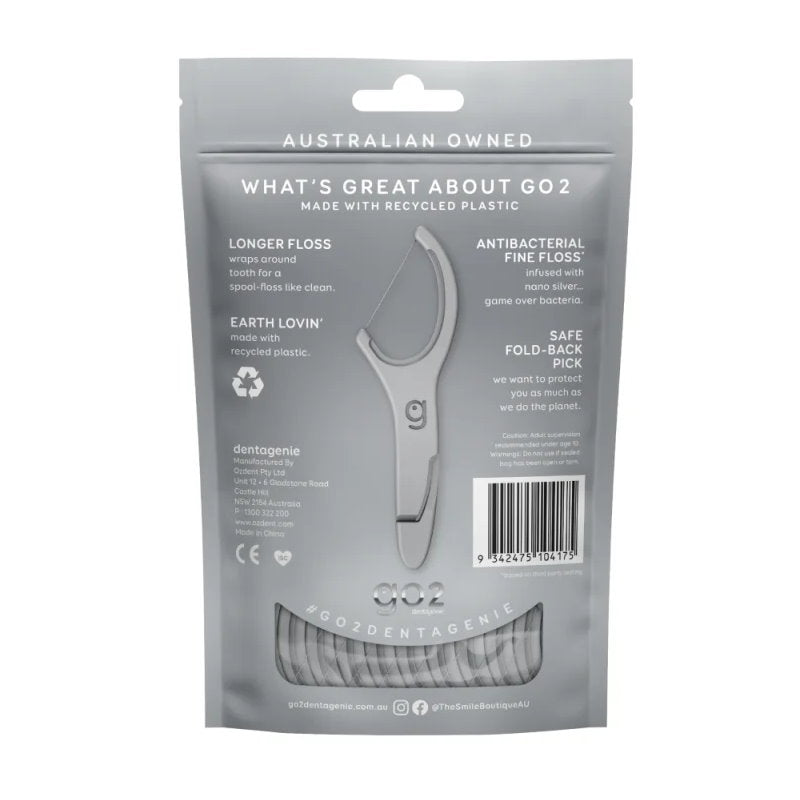 6x Go2 Dentagenie Floss Picks Silver Anti-Bac Mint 36pack
